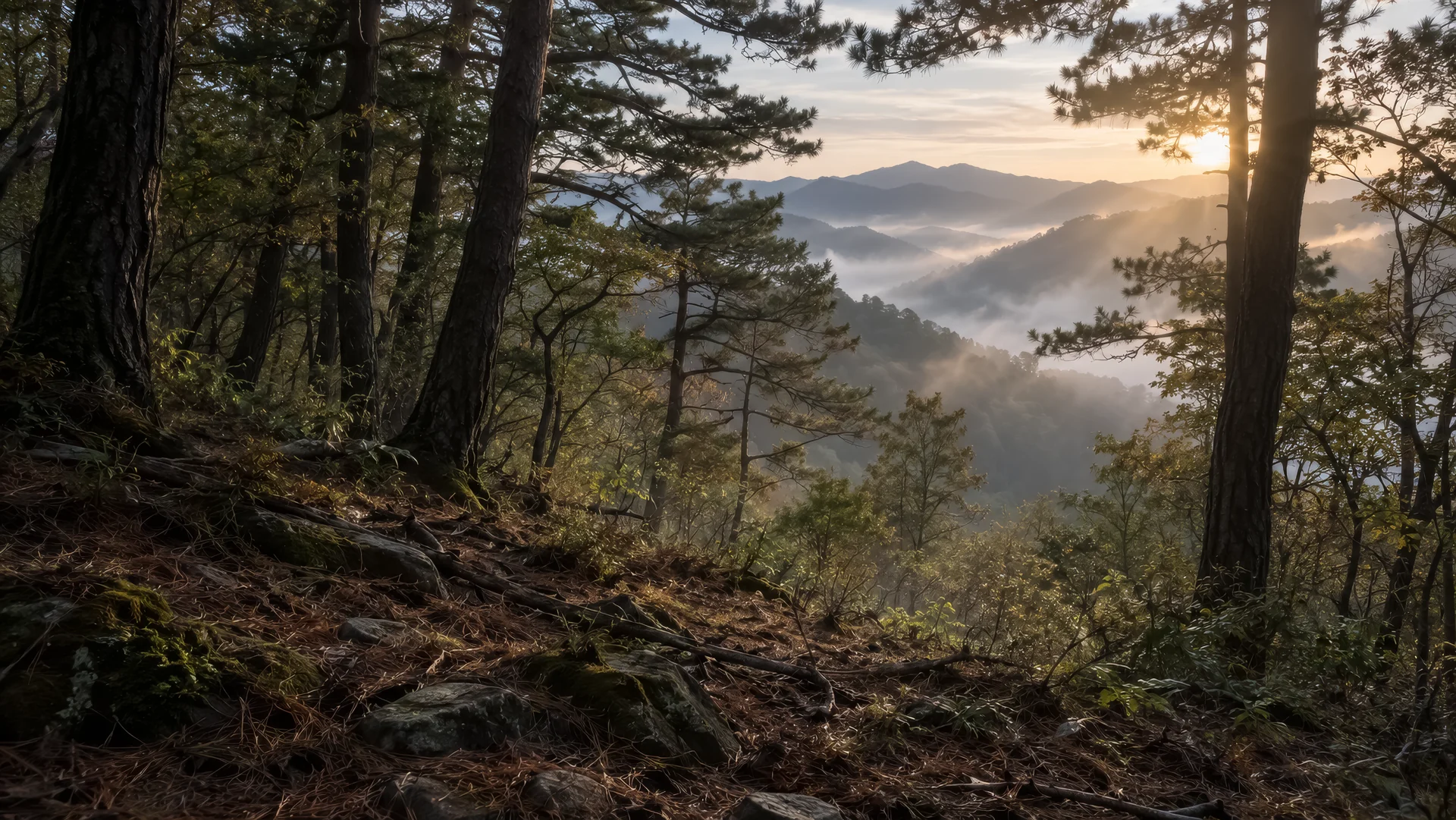 松林から山並みを望む風景イメージ